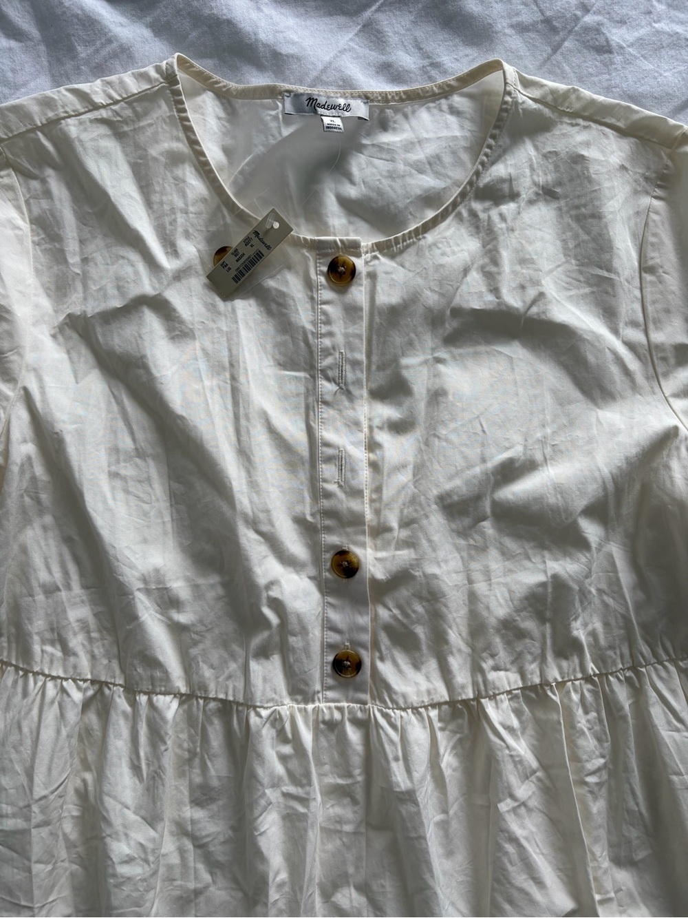 Madewell Women’s Off-White 100% Cotton Short-Sleeve Tiered Mini Dress XL NWT - Picture 6 of 14